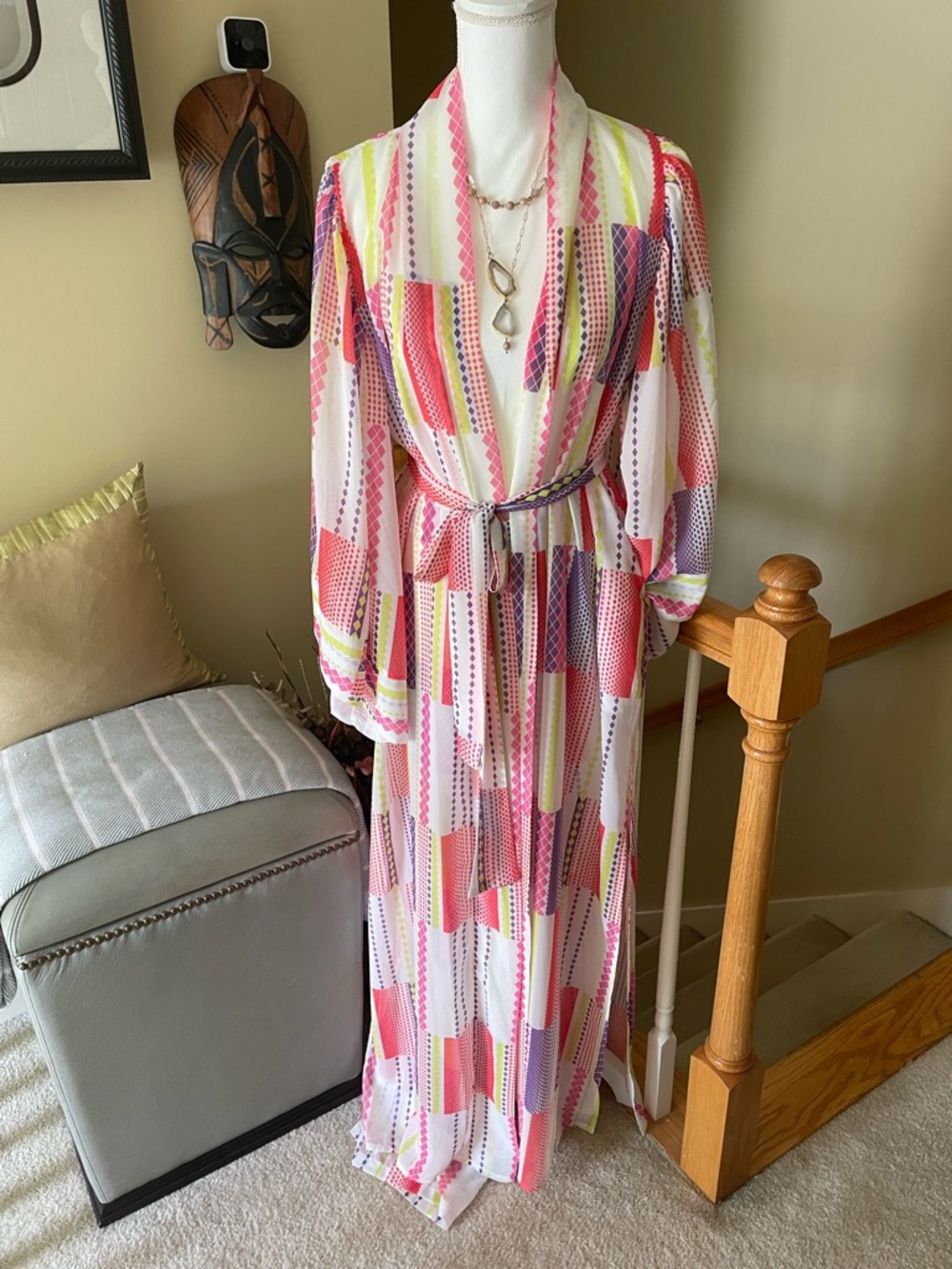 THE KEMIST-LANAI BELL SLEEVE DUSTER/LANAI PRINTED PANTS  NWOT